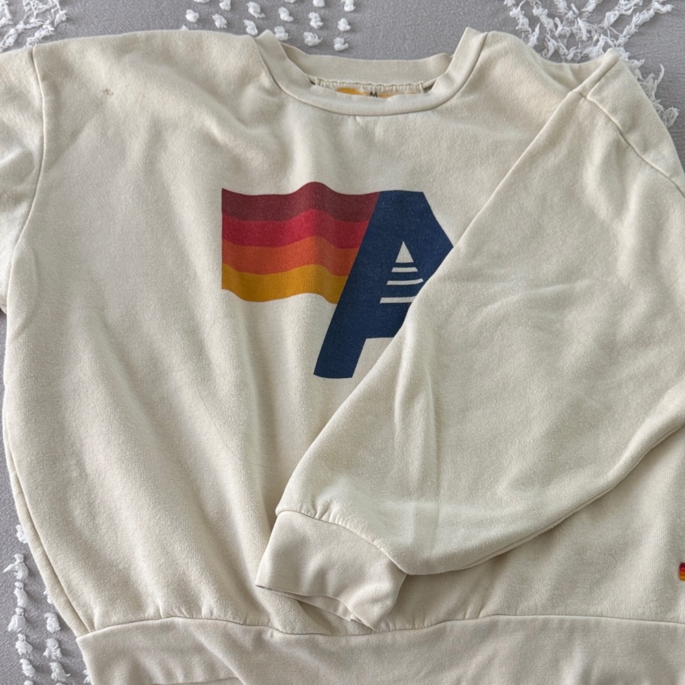 Aviator Nation Cream Sweater with Multicolor Graphic